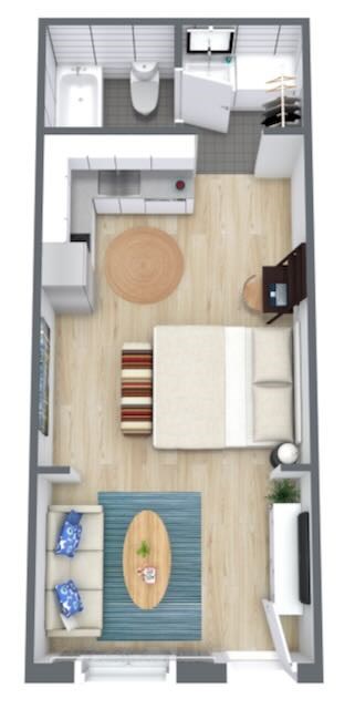 Floor plan for studio, 1 bath, 338 sqft
